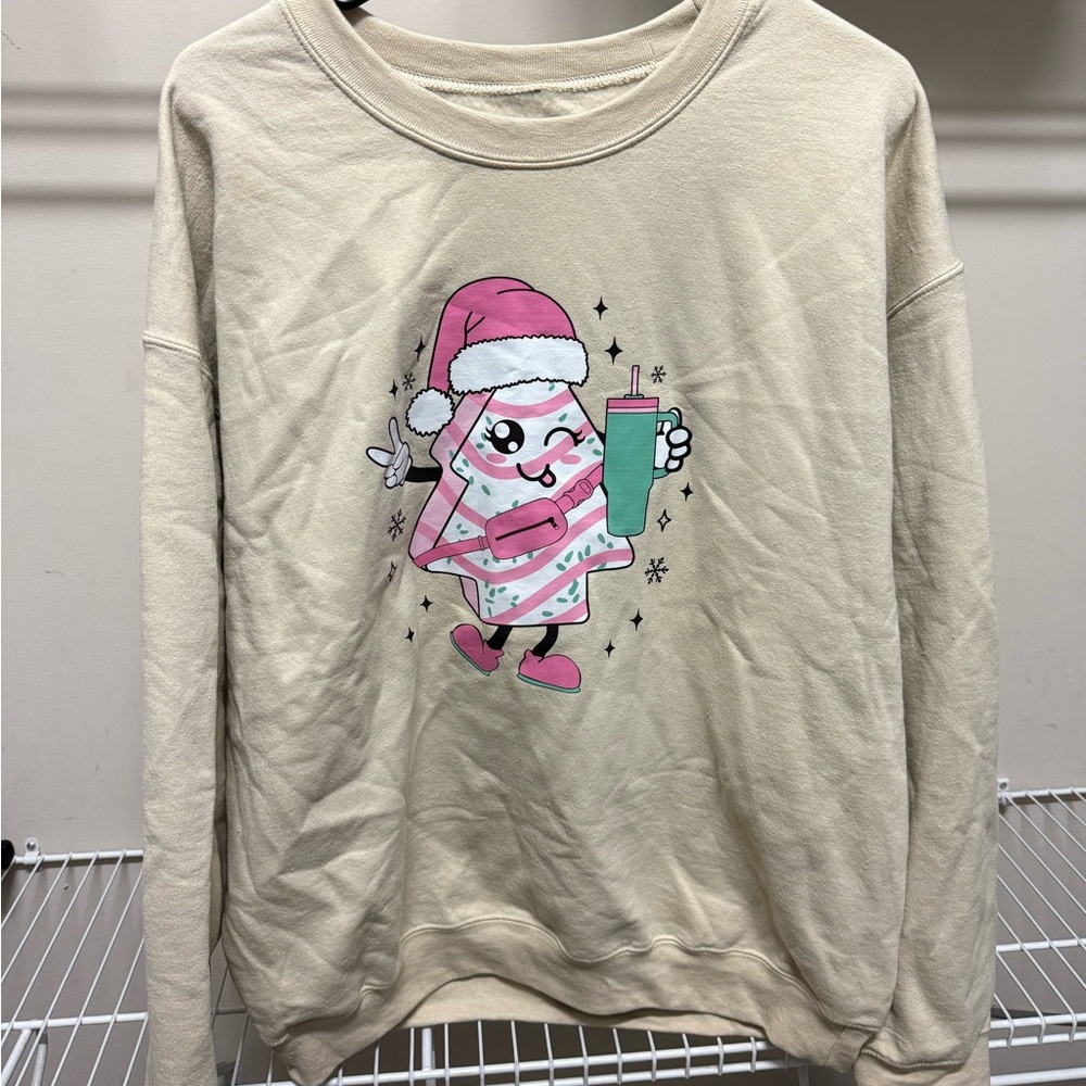 Beige Sweatshirt with Festive Graphic